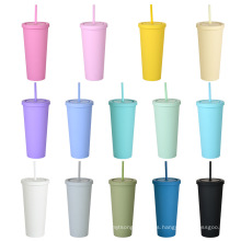 2021 New Matte Acrylic Cup Tumbler With Straw 16 oz Changing Cup Plastic Tumblers With Straw
